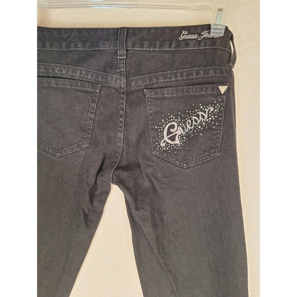 Guess Daredevil Womens 28 Black Denim Dark Bootcut Flare Jean 30x32 Stretch Logo - Picture 8 of 10